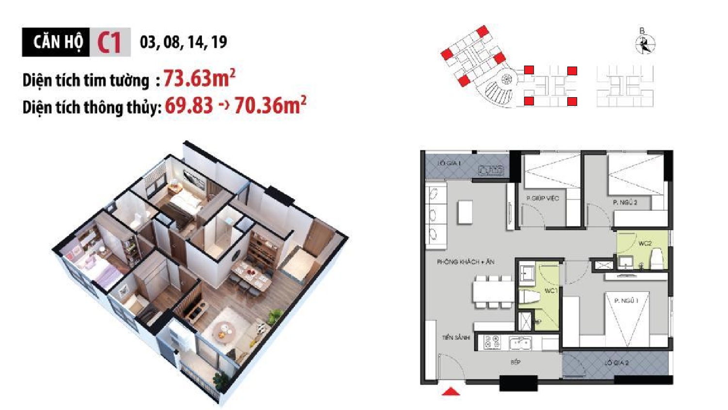 Mặt bằng căn C1 dự án Hateco Apollo Xuân Phương