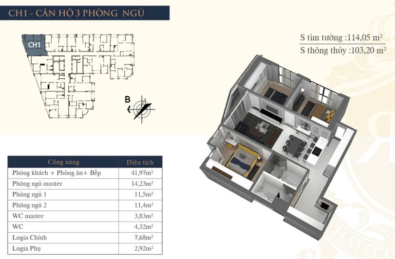 Mặt bằng căn CH1 Hateco La Roma