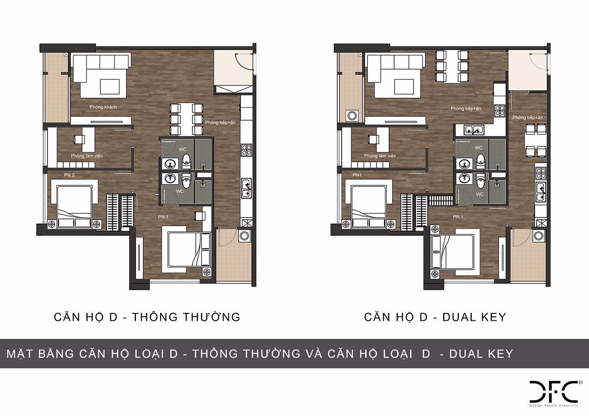 Mặt bằng căn hộ D DT 95m2 chung cư The Sun