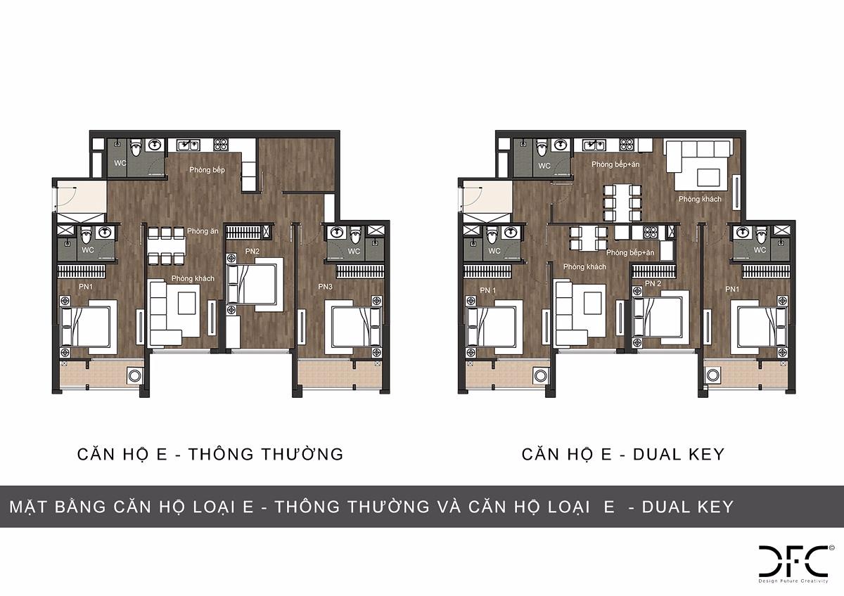 Mặt bằng căn hộ E DT 115m2 chung cư The Sun