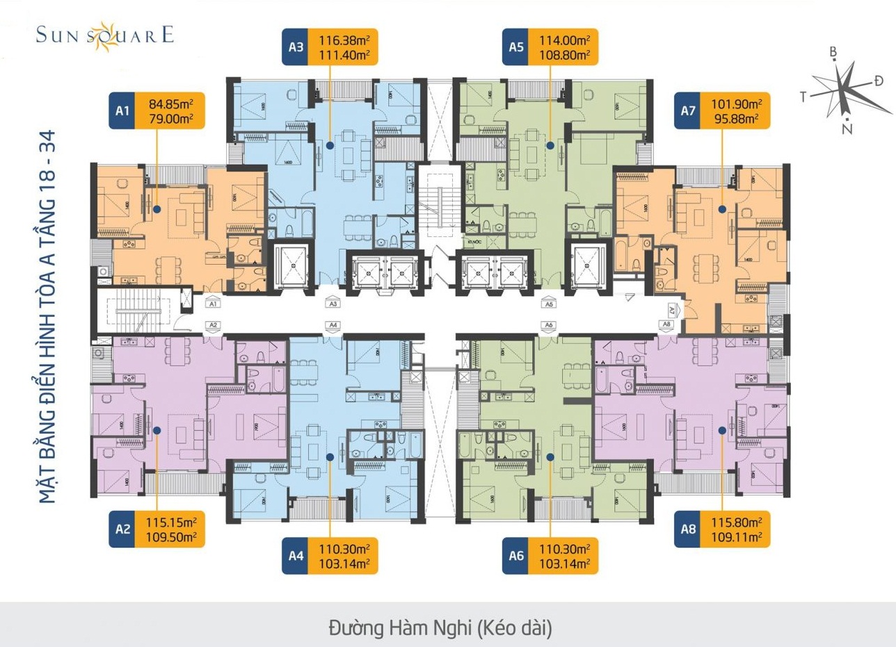 Mặt bằng tòa A chung cư Sun Square